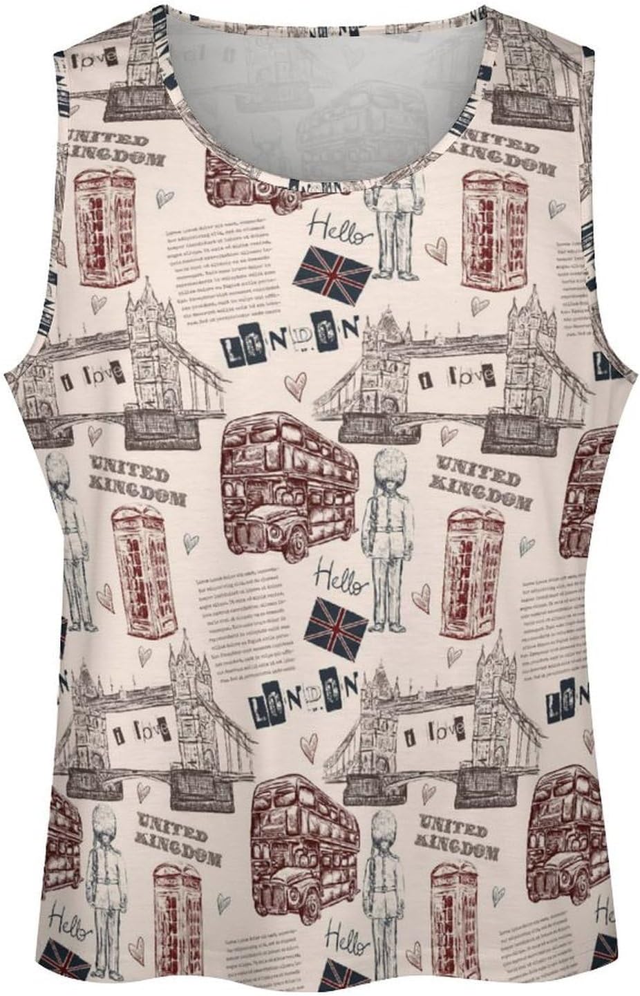 London Landmark Symbols Mens Tank Tops Sleeveless Muscle Shirts Beach Casual Gym Shirt Vest Tee Tops