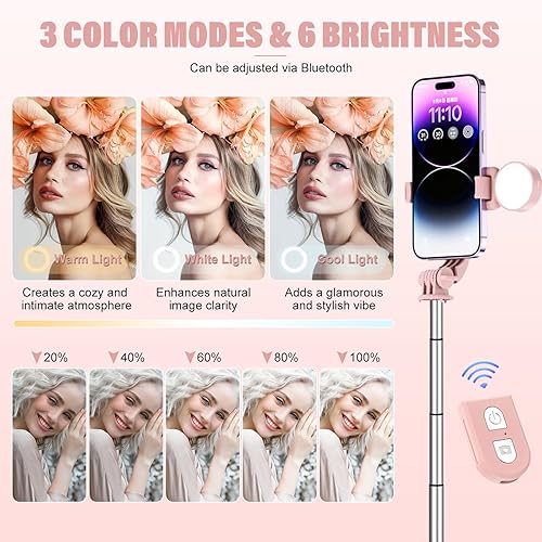 Miniatura 5 de Palo selfie con control remoto recargable y luz (1 unidad), trípode para iPhone, soporte de teléfono celular para grabación de video, soporte