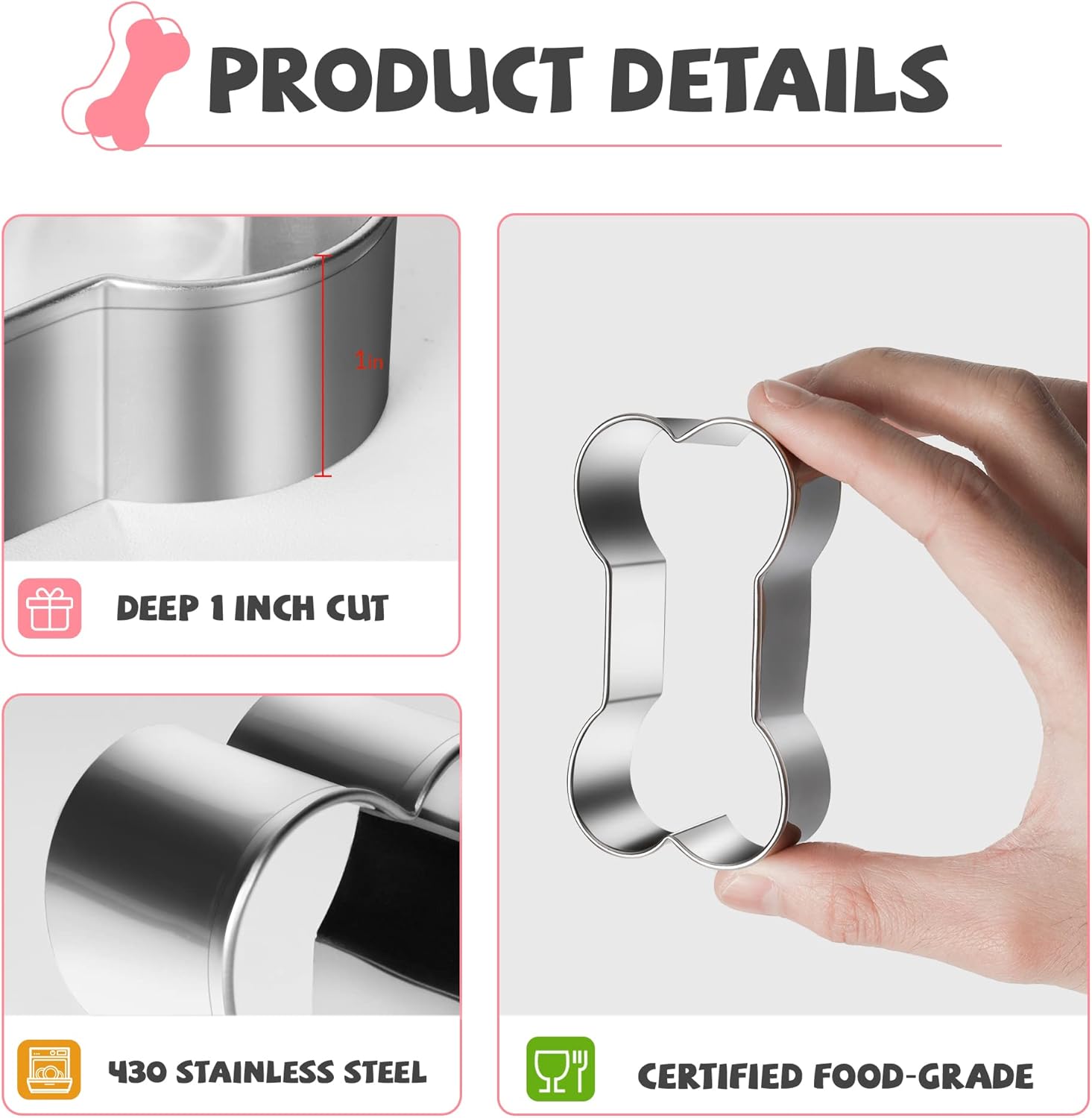 Dog Bone Cookie Cutters Set, Cookie Cutter for Homemade Dog Treat, 4Pcs Stainless Steel Cutters Dog Bone Shape for Cookie Baking, Sandwiches, Biscuits, Fruit, Vegetable - Image 6