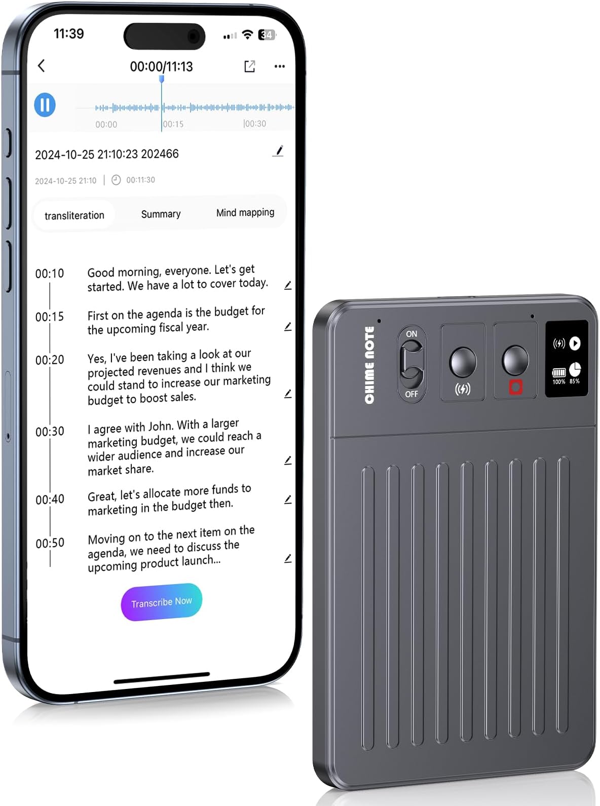 AI Voice Recorder, Voice Recorder with No Fee for Transcribe & Summarize, Empowered by ChatGPT, APP Control, Support 107 Languages, 64GB Memory, Digital Voice Recorder for Meetings, Calls, Dark Grey