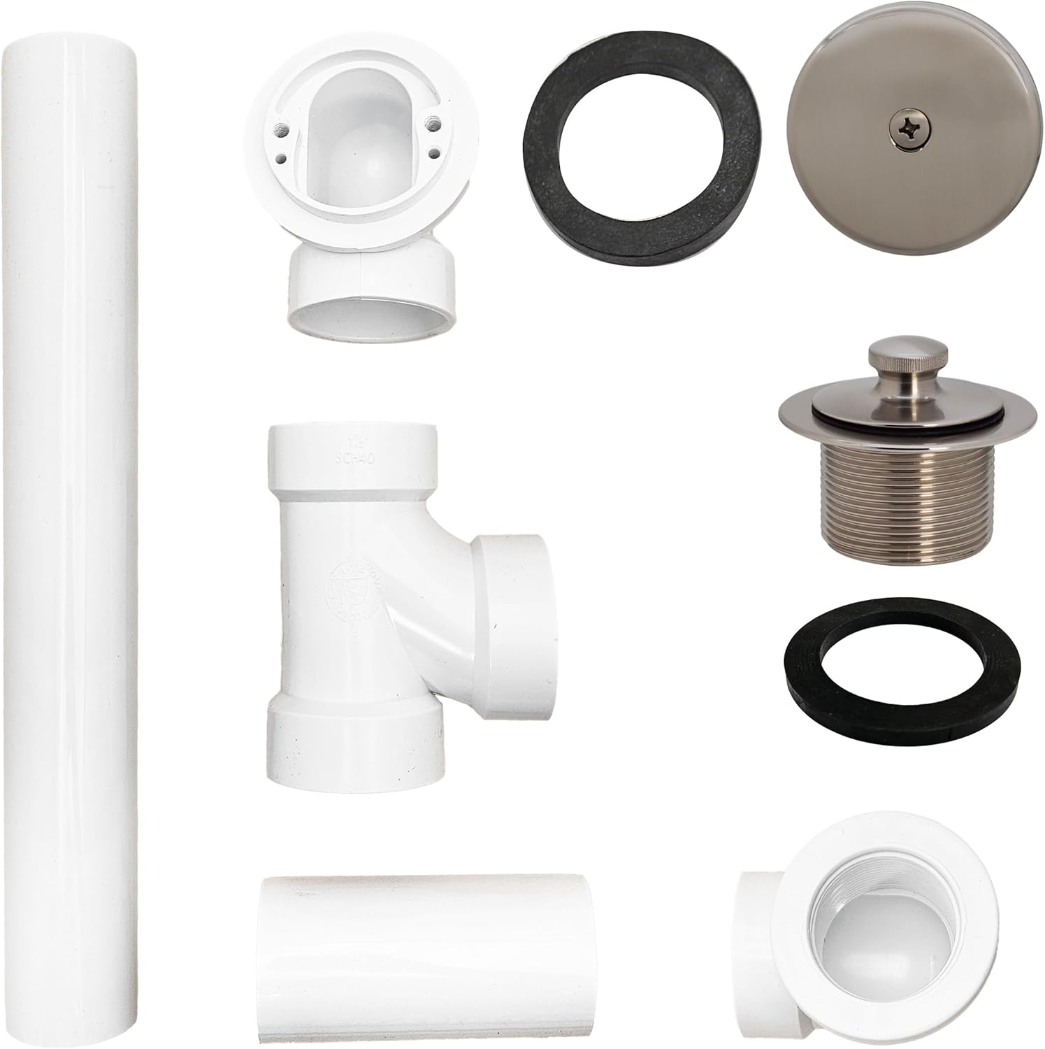 Westbrass Pull & Drain Sch. 40 PVC Bath Waste with One-Hole Top Elbow, Satin Nickel, D49721-07