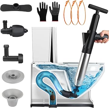 High Pressure Toilet Plunger, Toilet Plungers for Unblocking, Toilet Unblocker Tools with Visual Barometer, Toilet Unclogger Air Plungers Drain Clog Remover for Bathroom, Sink, Kitchen, Clogged Pipe