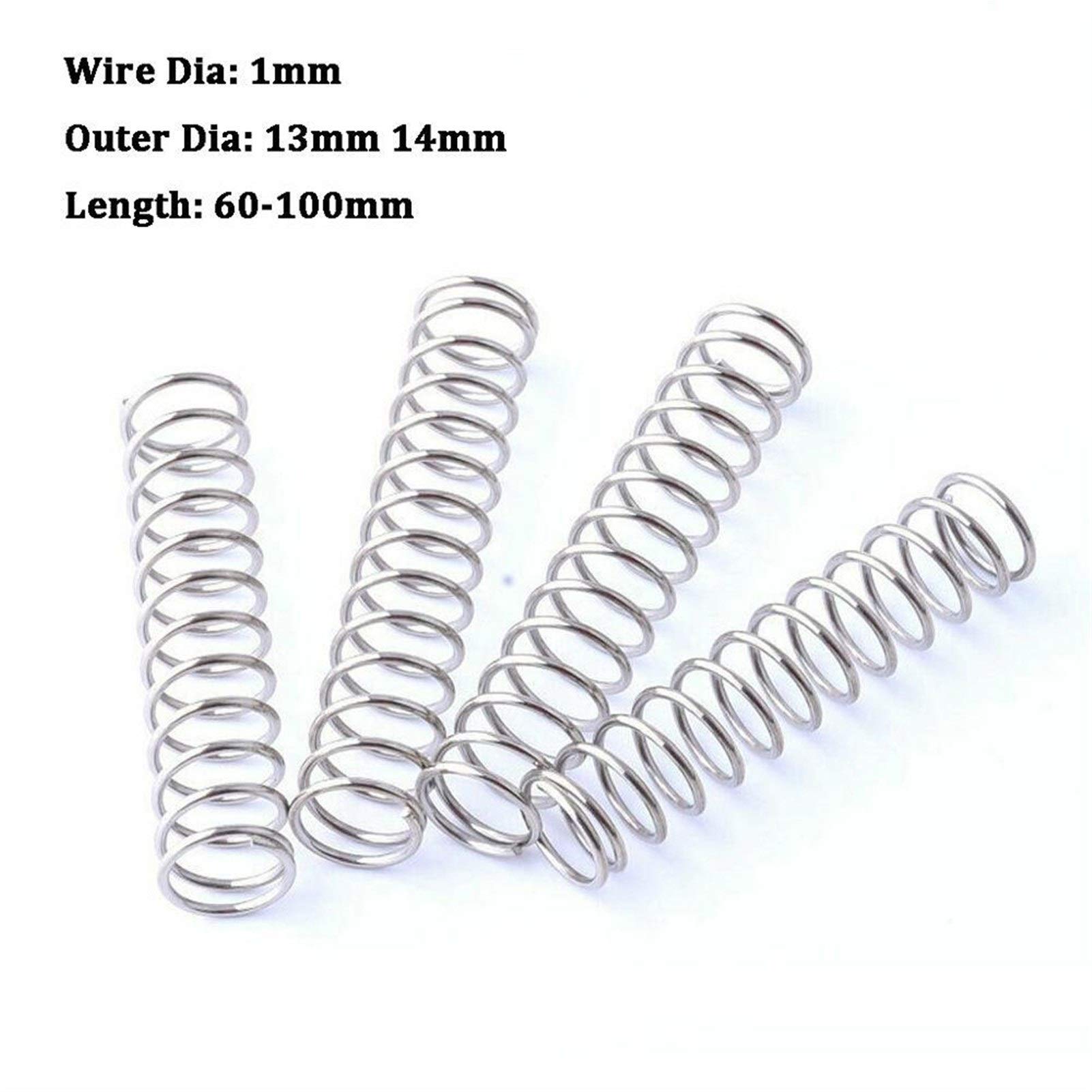 Bclla Zkenyao-Spring Compression Spring White Zinc Plated Wire Diameter 1mm Tension Spring Outer Diameter 13mm 14mm 5Pcs, More Durable (Length : 1 x 13 x 80mm)