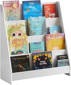 SoBuy Kids Bookshelf – Montessori Toddler Bookshelf & Baby Book Shelf, Nursery Book Shelves & Kids Books Storage Organizer, Bibliotheque Enfant Rangement Livre White Bookcase, KMB32