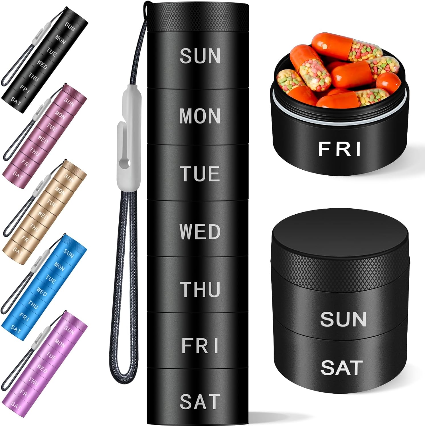 Amazon.com: Aluminium Travel Pill Organizer,Weekly Metal Pill Case,Pill ...