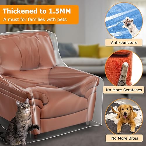 Miniatura 4 de STARTWO Paquete de 2 fundas de plástico para sillón reclinable, transparente resistente, cubierta de vinilo transparente de PVC grueso, impermeable,