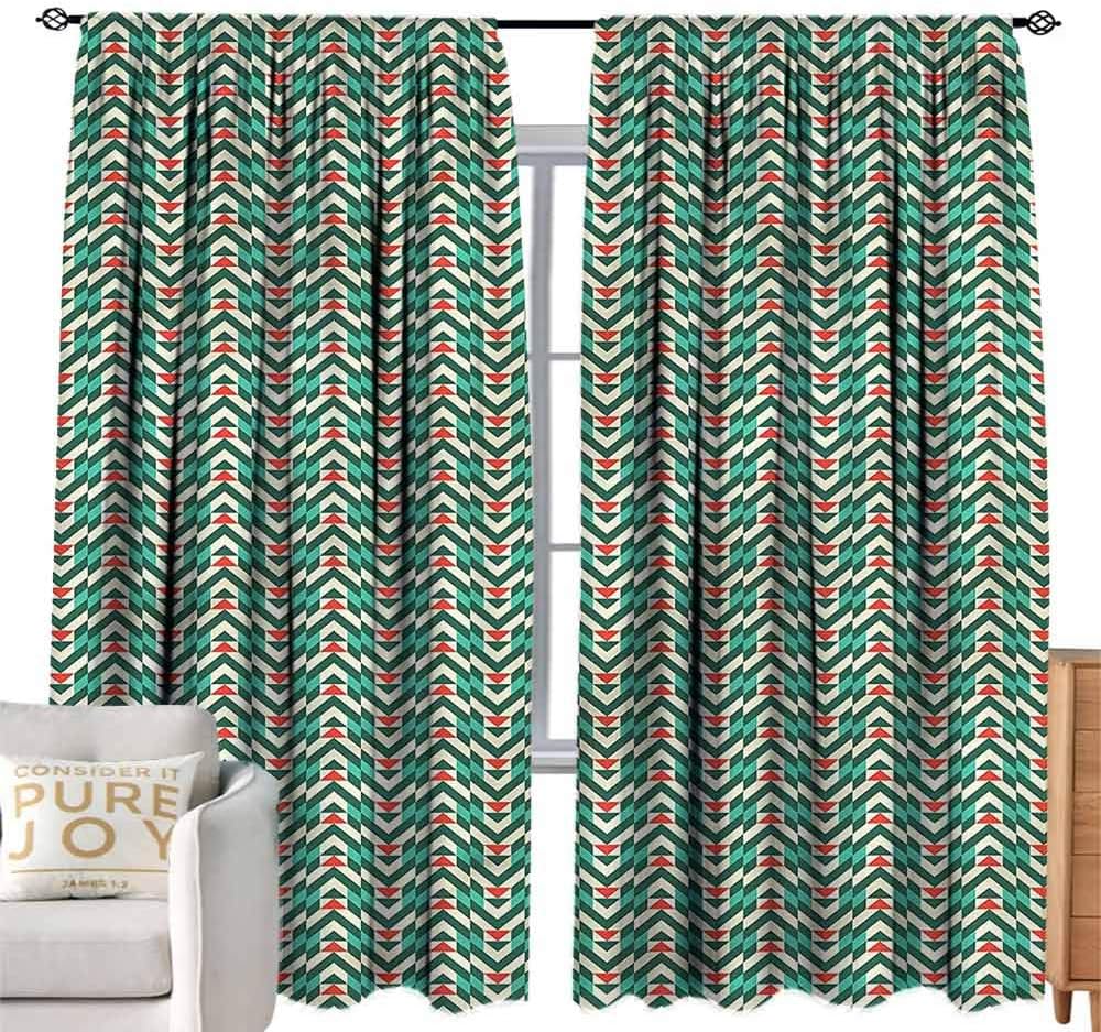 Andrea Sam Turquoise Curtains Geometric,Herringbone Pattern