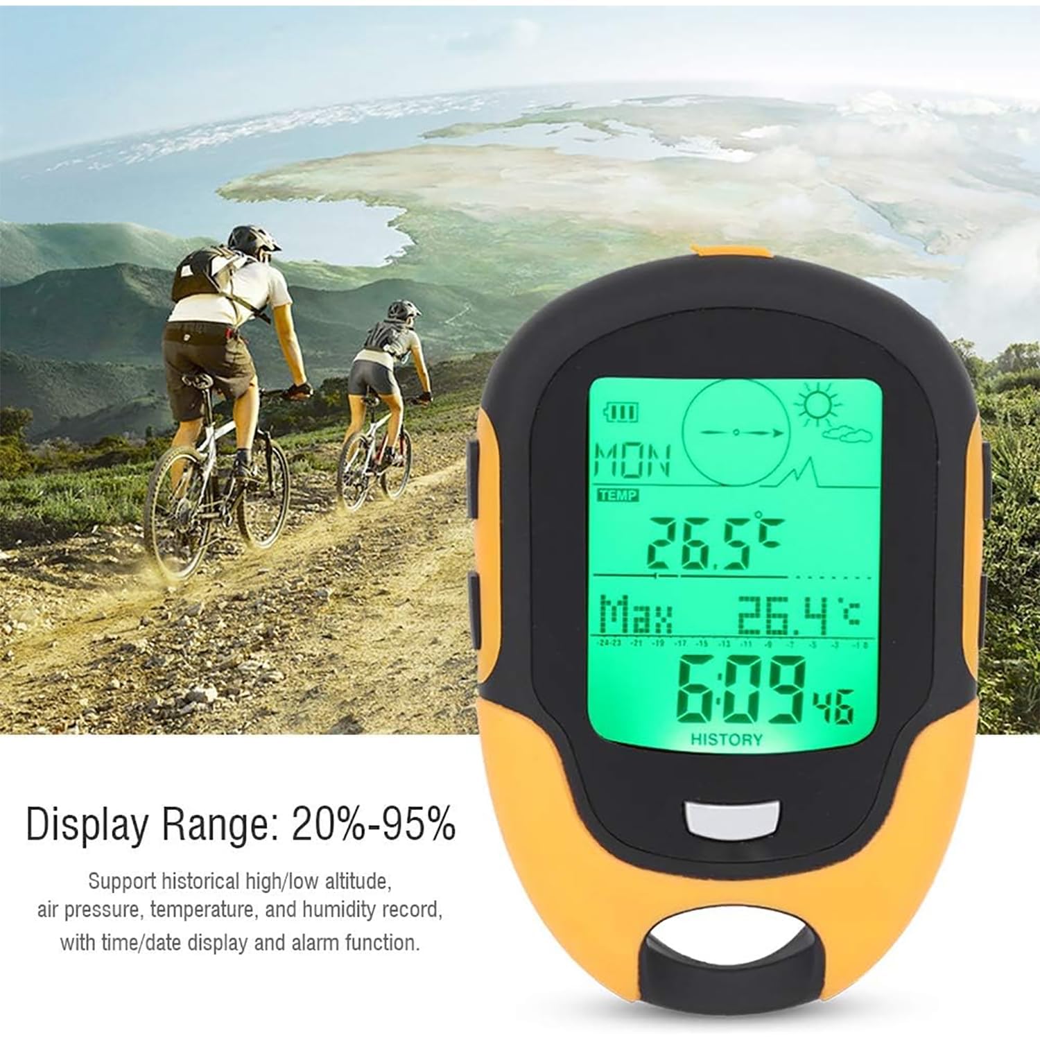 Calibre De Altura De Mano, Brújula De Altímetro Multifunción, con Dirección, Reloj, Temperatura, Pronóstico Meteorológico Y Visualización De Altitud, Impermeable IPX4, para Escalar Senderismo