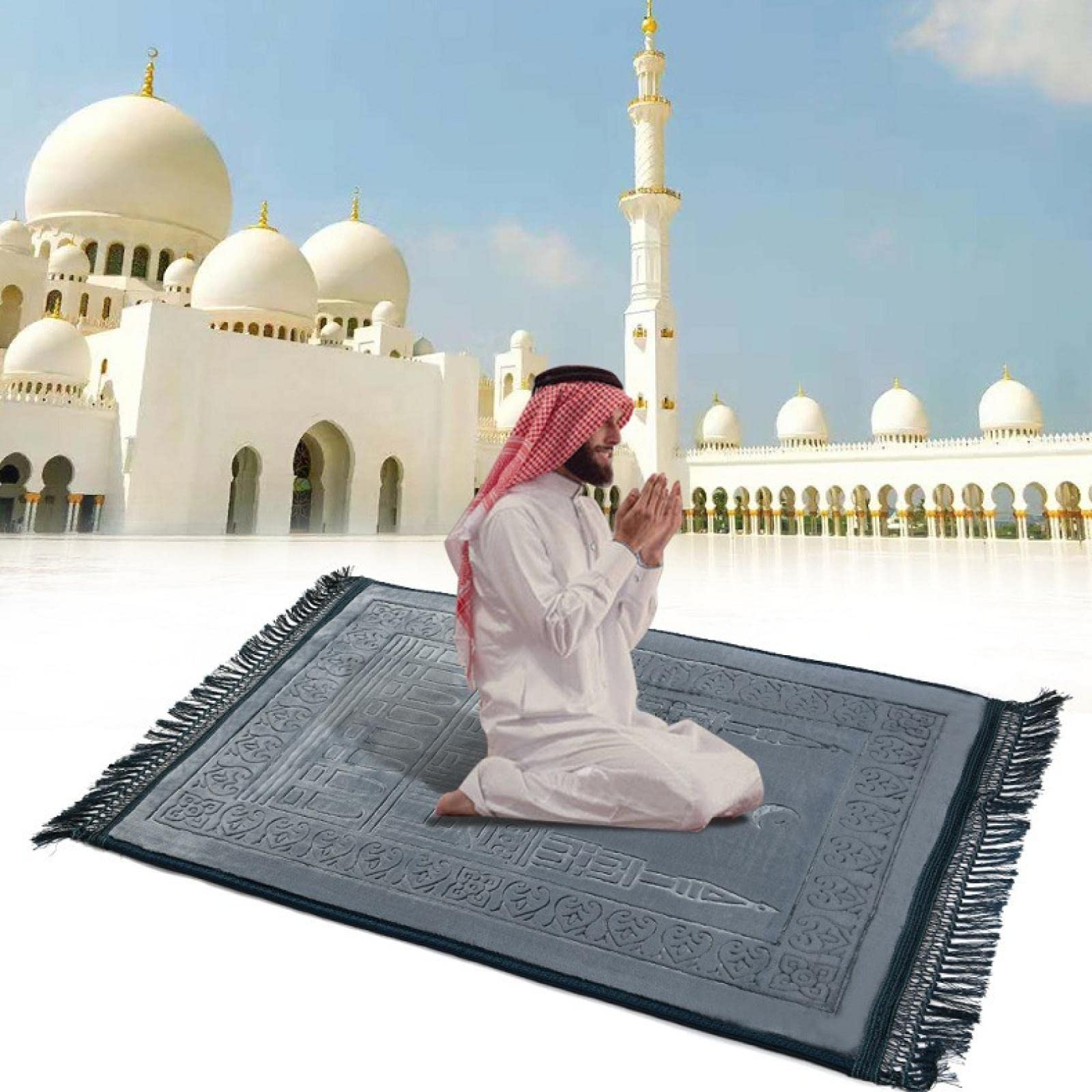AOOF 80 * 120cm, Prayer Mat, Thick Soft Islamic Prayer Mat, Floor Mat, Carpet, Thick, Soft Gray