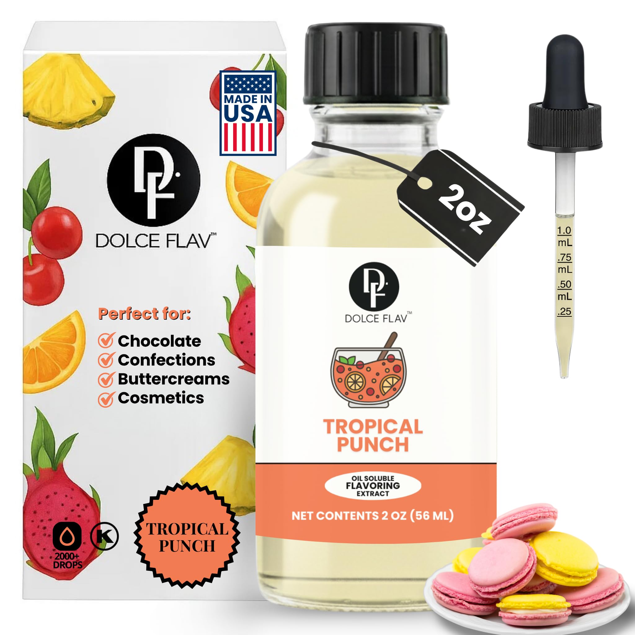 Dolce Flav Tropical Punch Extract – 2 Ounce Oil-Soluble Kosher, Sugar-Free, Concentrated Fruity Tropical Punch Flavoring for Baking, Smoothies &