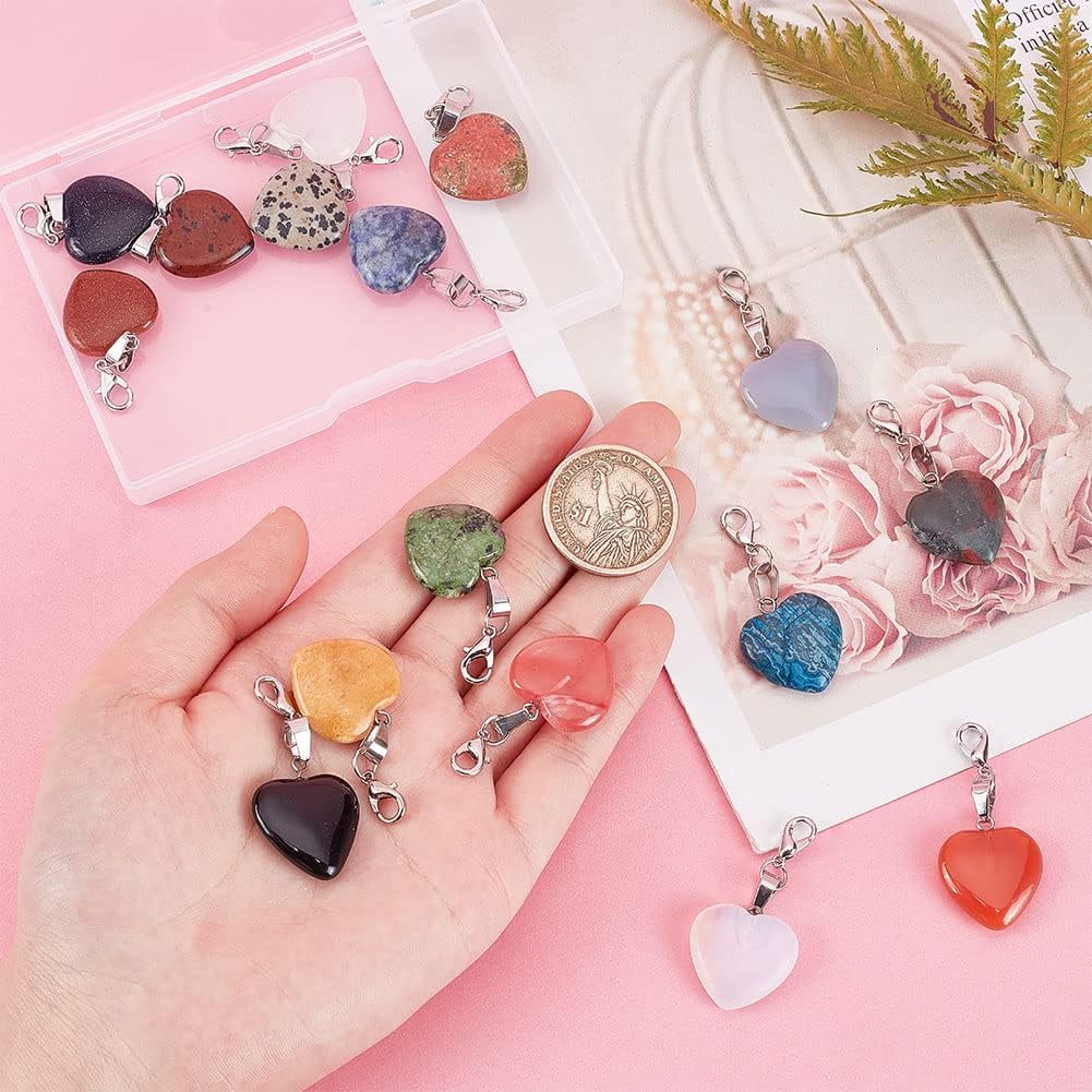PH PandaHall Valentine Heart Stone Charms 16pcs Love Heart Pendants Quartz Gemstone Chakra Stone Charm Pendants with Lobster Claw Clasps for Valentine's Day Wedding Necklace Jewelry Making Keychain - Image 7