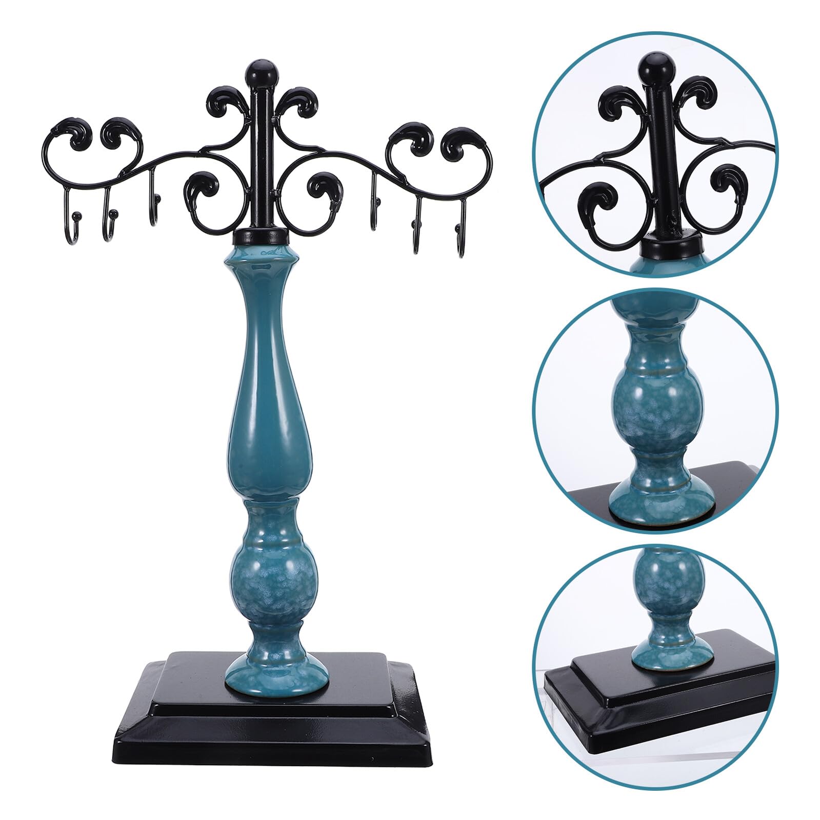ORFOFE Soporte para Joyas de Metal Negro con Ganchos Organizador Colgante para Collares y Pulseras Expositor Multinivel con Bandeja para Anillos Adecuado para Tocadores y Hogar