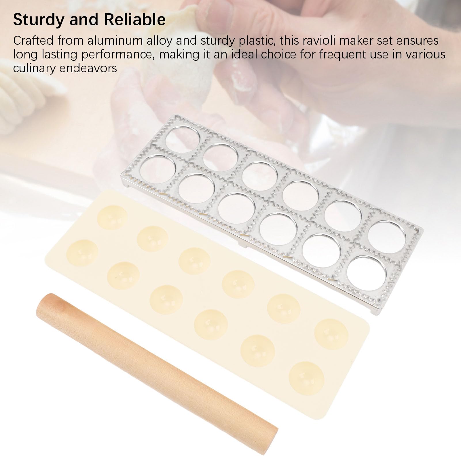 Ravioli Maker Press, Ravioli Dumpling Maker Mold Set, Dumpling Making Tool, With Rolling Pin, 12 Holes Ravioli Stamp Pasta, for Family Restaurant Ravioli Dumpling