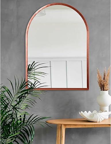 Miniatura 178 de Espejo de pared arqueado negro con marco de aleación de aluminio, espejo de baño de metal cepillado, espejo montado en la pared para sala de estar