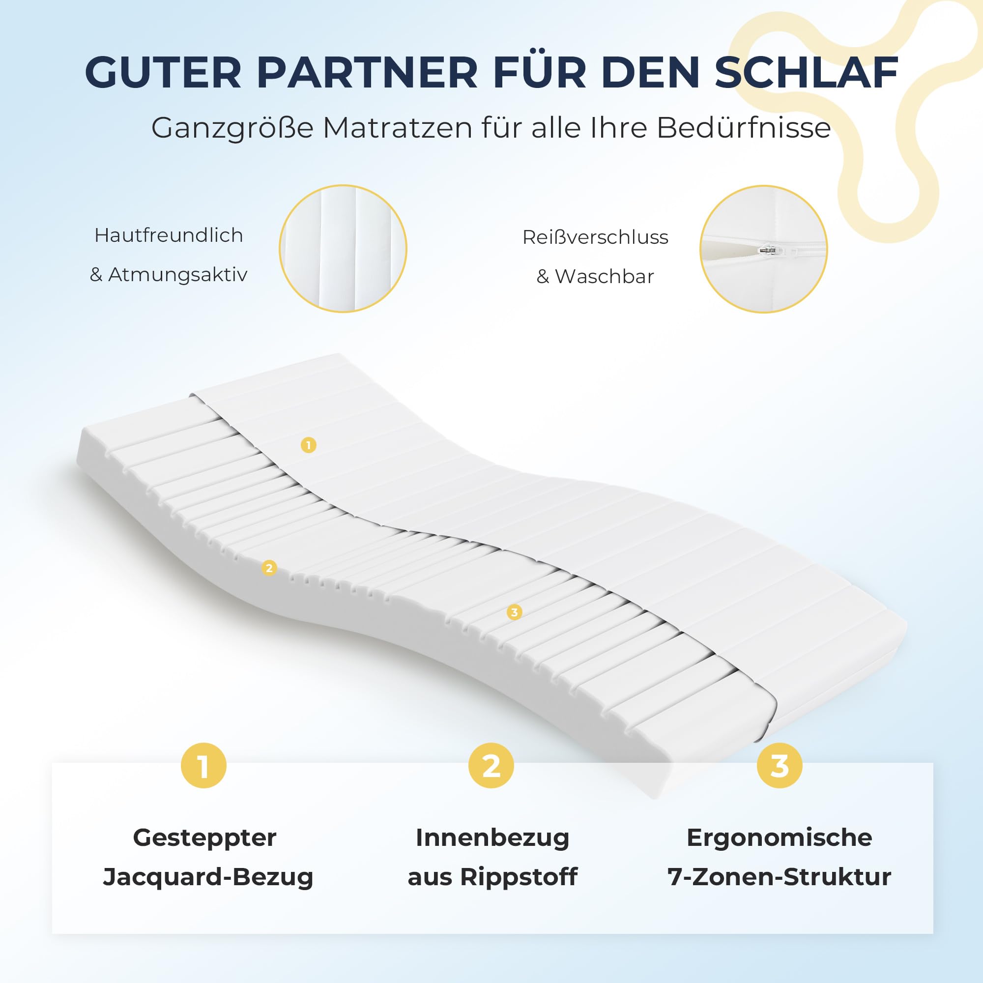 Napsie 7‑Zonen Kaltschaummatratze 90x200 cm (H3) mit waschbarem Bezug – Bild 3