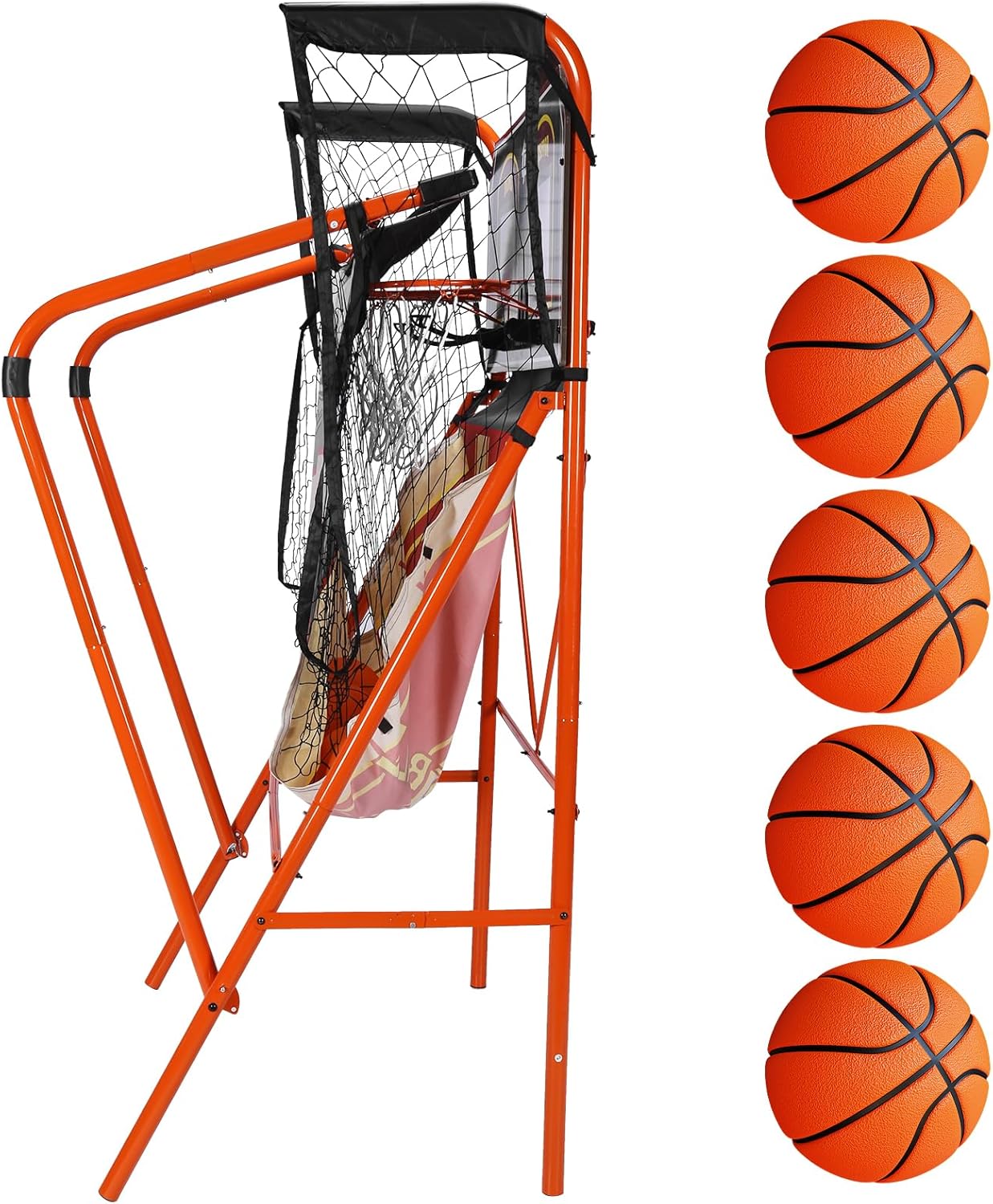 Basketball Arcade Game with Steel Frame Indoor Indoor Arcade Basketball Hoop with 5 Size 7 Inch Balls for 2 Players Home Play Adults