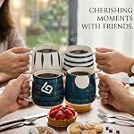DEAYOU Ensemble de 4 Tasses à café de porcelaine, 500 ml/17 Oz tasses à café en céramique avec poignées, grandes tasses de thé peintes à la main pour cappucino, lait, latte, cacao, boissons chaudes ou froides, micro-ondes & Lave-vaisselle sans danger
