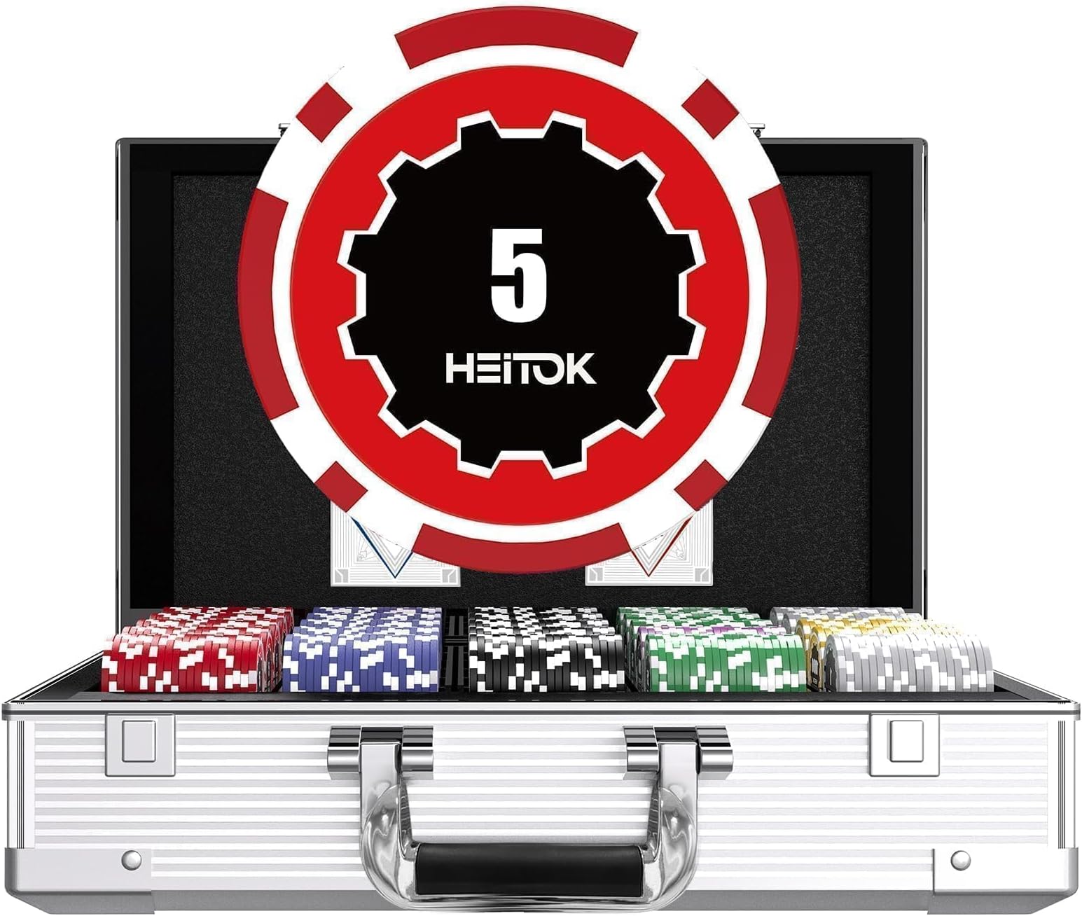 HEITOK 1000 Piece Poker Chip Set, 11.5g Weighted Numbered Chips with Aluminium Case, Playing Cards & Blind Buttons for Texas Hold'em Tournaments