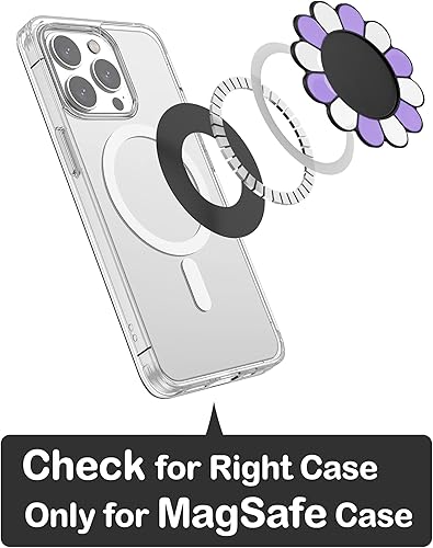 Miniatura 5 de metisinno Base magnética compatible con agarres de teléfono PopSocket y fundas MagSafe para iPhone, patrón de girasol morado y blanco