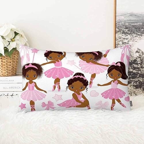 AOYEGO Funda de almohada para bebé niña, bailarinas afroamericanas, lazos, zapatos de ballet, muñeca de baile, funda de almohada para dormitorio,