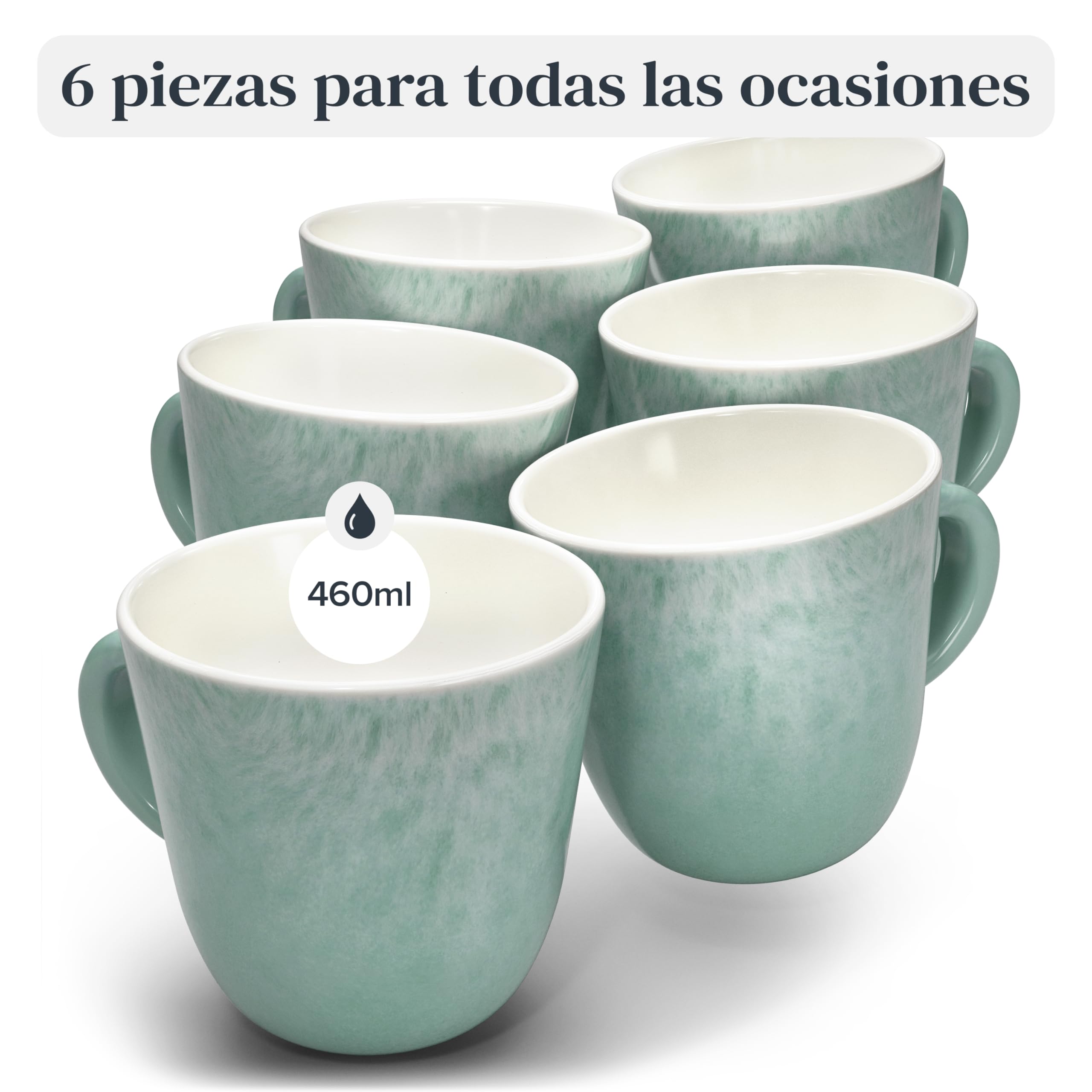 Juego de 6 tazas de café Ibiza - Gres premium, resistente a los arañazos, apto para lavavajillas y microondas - Set de tazas de té y café de Pure Living en Turquesa