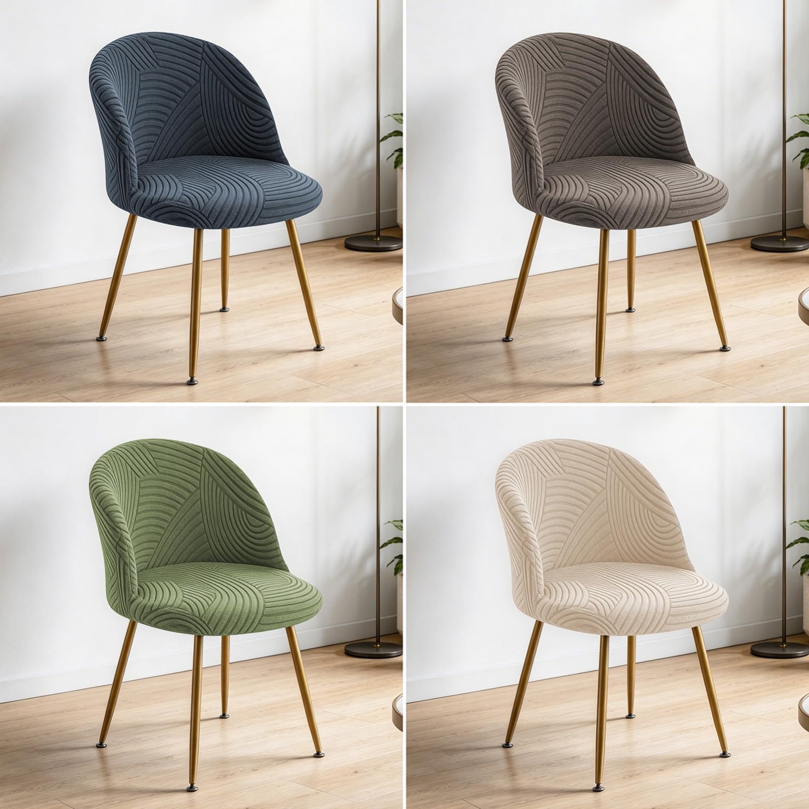 Esszimmer Stuhlhussen,Stuhlhussen mit Gebogener Rückenlehne 1/2/4/6er-Set | Dehnbarer Moderner und Weicher Stoff,Abnehmbarer und Waschbarer Stuhlbezug für Esszimmer Küche(Coffee,4Pcs)