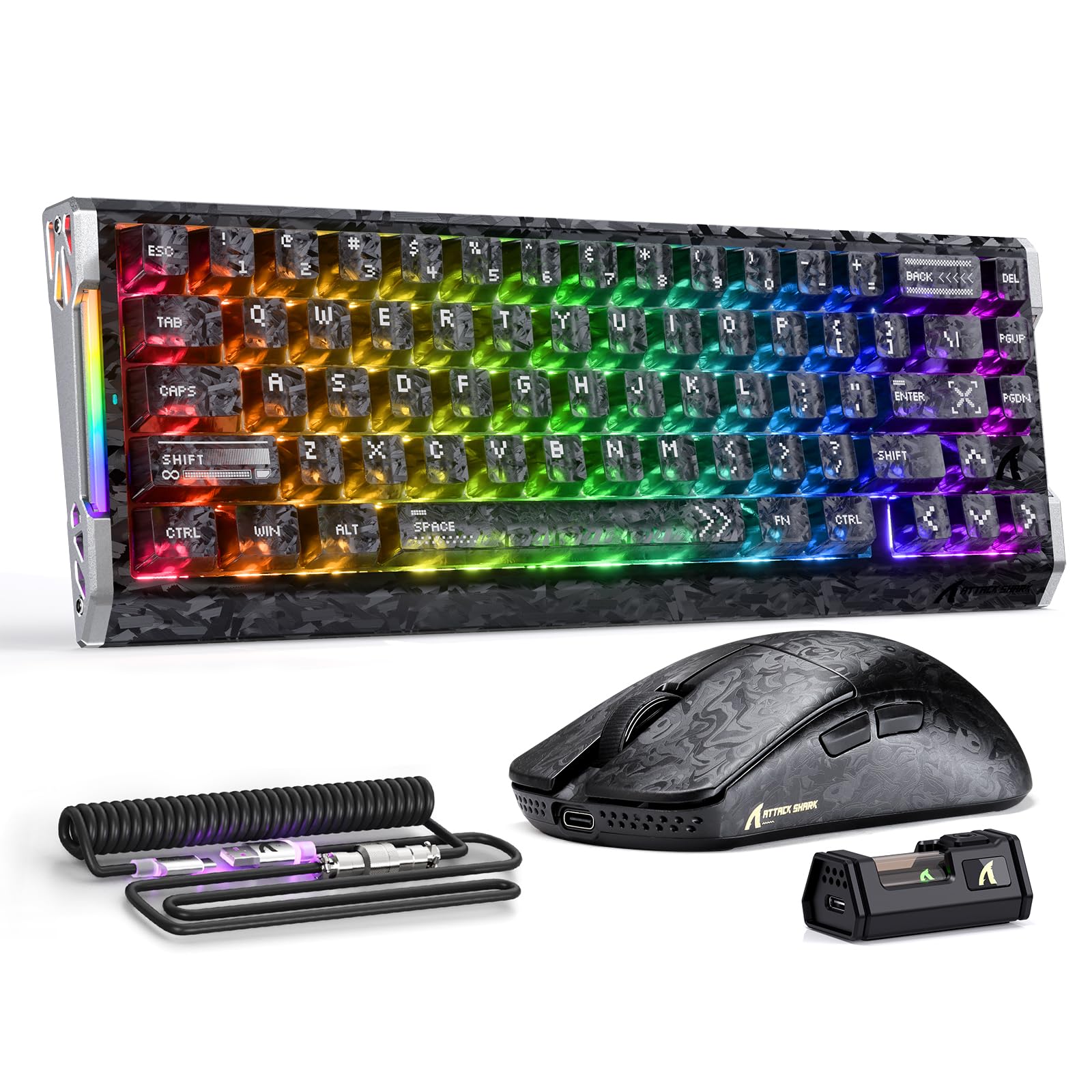 ATTACK SHARK R68 HE&R11 Ultra Carbon Fiber Gaming Keyboard and Mouse Combo,8000Hz Rapid Trigger Wired Keyboard,0.005mm RT Accuracy, Immersive RGB+49g 8K Wireless Mouse PAW3950MAX,42K DPI,Coiled Cable