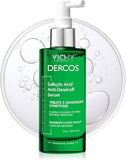 Vichy Dercos Salicylic Acid Anti-Dandruff Scalp Serum - Flake Itch Relief, Hydrates Soothes Scalp, 3oz Treatment for All Hair Types