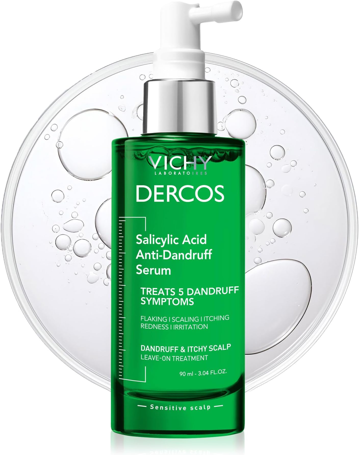 Vichy Dercos Salicylic Acid Anti-Dandruff Treatment, Scalp Treatment Targets Dandruff Symptoms & Leaves Head Feeling Hydrated & Soothed, Serum Provides Flake & Itch Relief, 3 Fl. Oz.