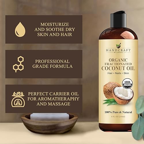Miniatura 6 de Handcraft Blends Aceite de coco fraccionado orgánico, 8 onzas líquidas, 100% puro y natural, aceite de grado prémium para piel y cabello, aceite