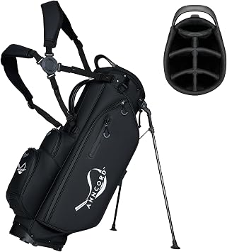 Anncord Golf Stand Bag with 7 Way Full Length Dividers, Premium Leather Golf Bag for Men Women, Luxury Waterproof Golf Bags with Stand, 6 Pockets & Cooler Pouch, Dual Straps, Rain Hood