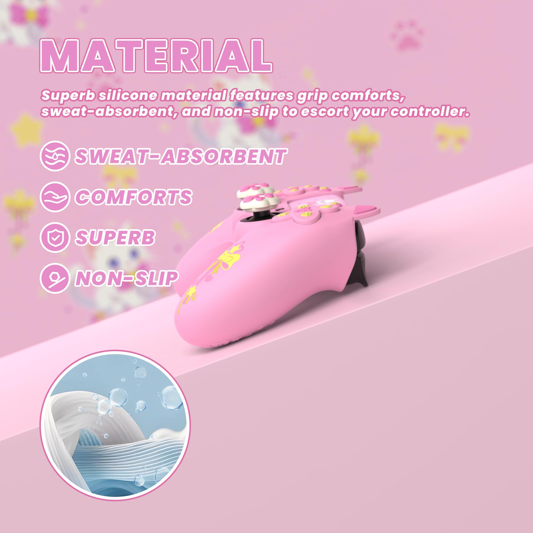 PlayVital Funda de Silicona para ps5 Mando - Cubierta Protectora con 6 Tapas de Joystick y 6 Pegatinas, Suave y Antideslizante, Compatible con Base de Carga Oficial, Sweetheart Kitty Diseño (Rosa)