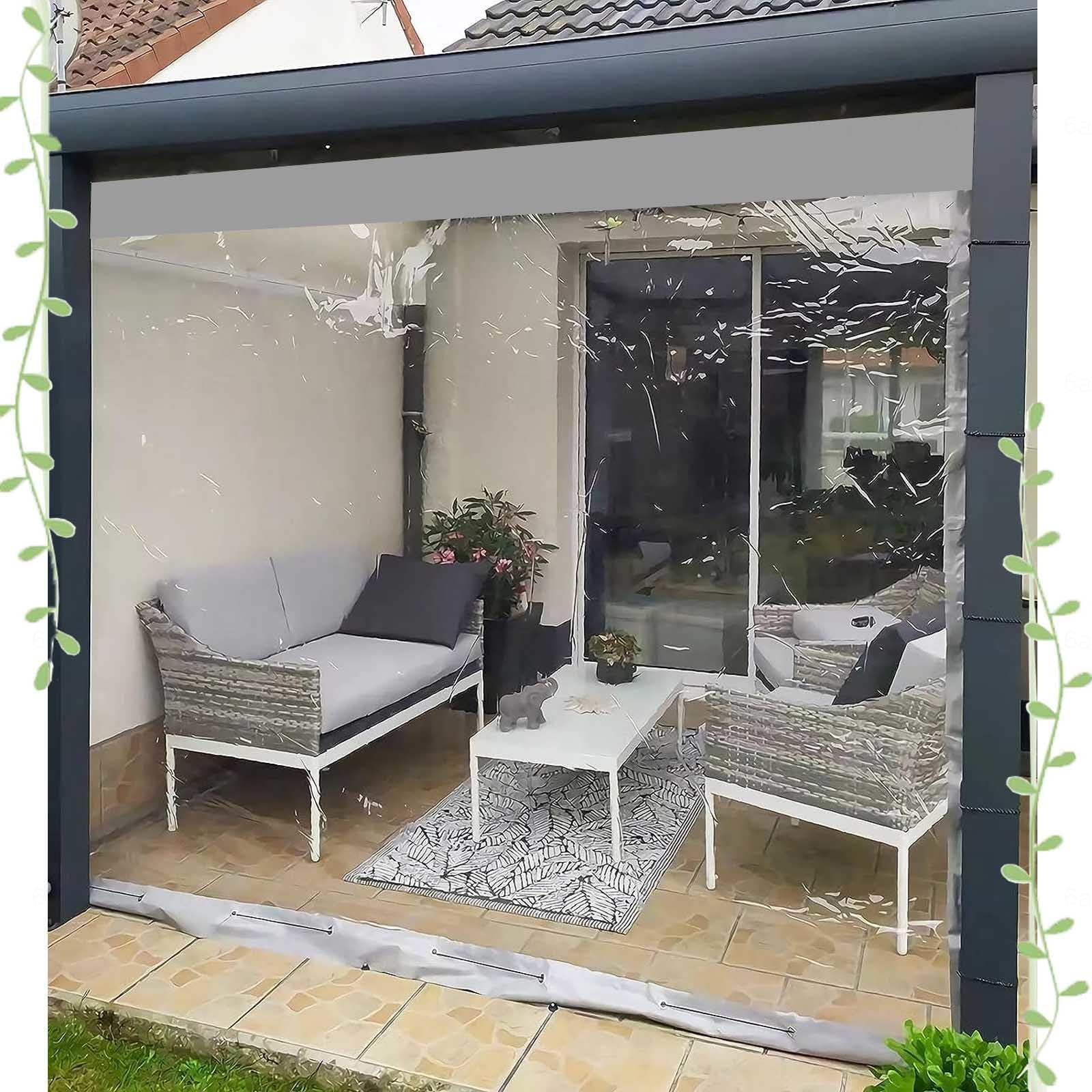 DTVEW Tenda In PVC Trasparente Impermeabile Per Esterni Con Occhielli E Cerniera 3x3m - 5