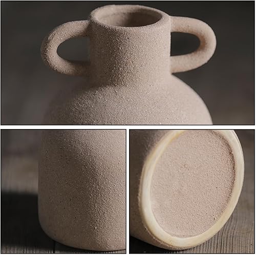 Miniatura 3 de BrownLove 2 jarrones de cerámica marrón con 2 asas, jarrón bohemio moderno de granja, florero decorativo de cerámica para decoración del hogar,