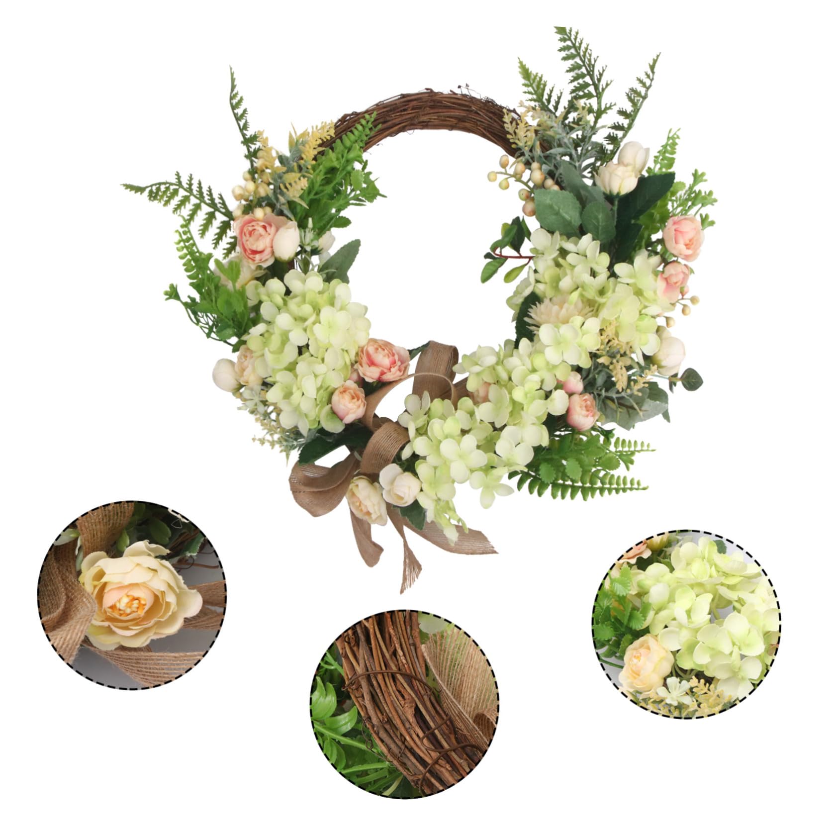 Künstlicher Hortensien Türkranz mit Eukalyptus und Rosen Handgefertigter Frühlings Wandkranz für Haustür und Ganzjährige Wand und Türdekoration