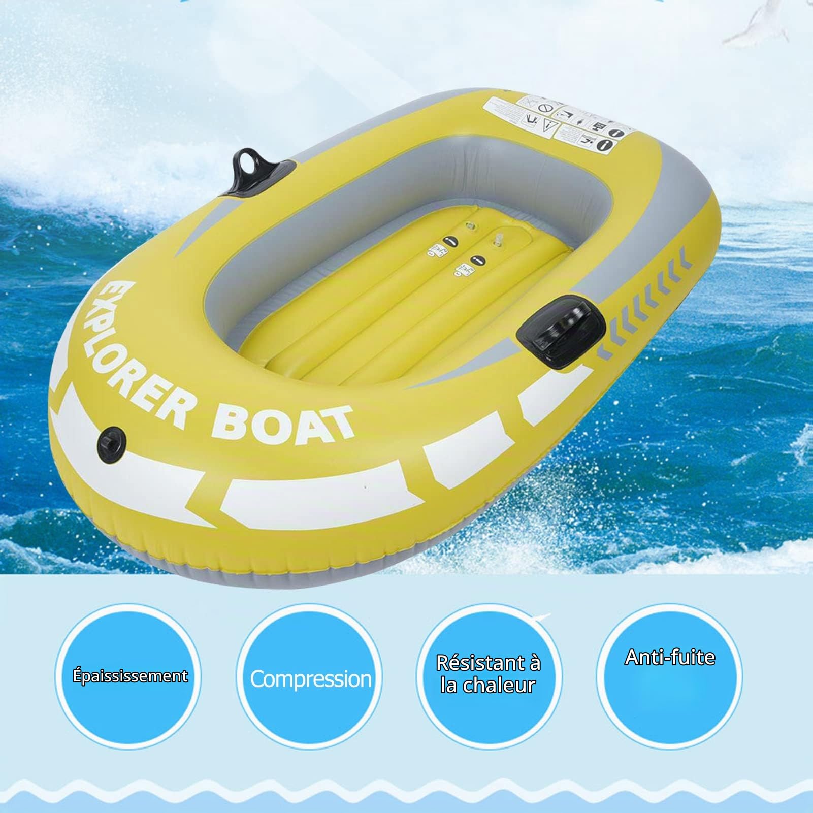 Bateau Pneumatique,Bateau Gonflable Jaune en PVC,109 x 87 x 66 cm Kayak Canoe Gonflable,Capacité de Charge 55 kg Bateaux Pneumatique Pêche pour Adulte et Enfant