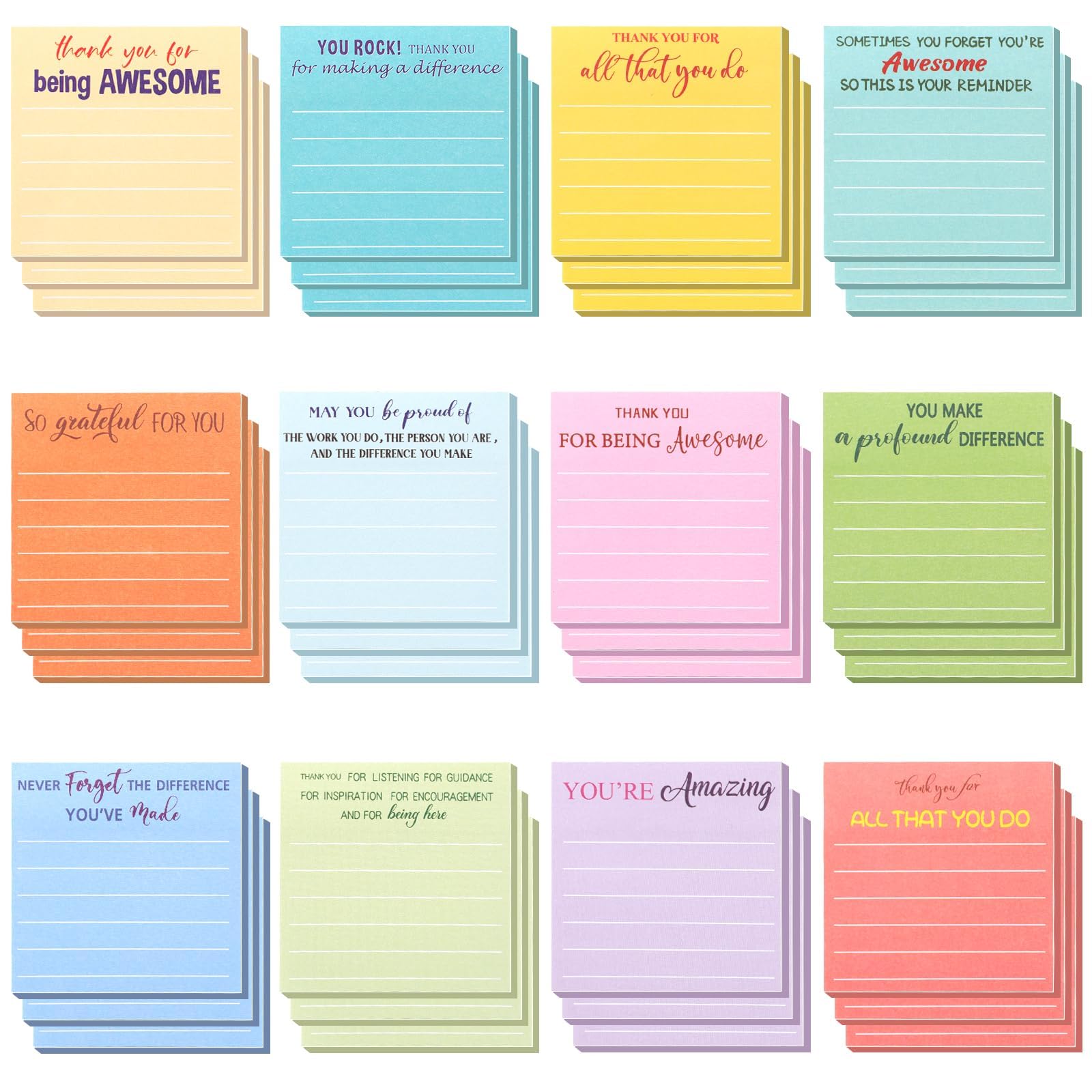 1080Pcs Employee Appreciation Sticky Notes 3 Inch Lined Positive Self Adhesive Memo Pads Motivational Sticky Notes for Office Team Staff Teachers Students