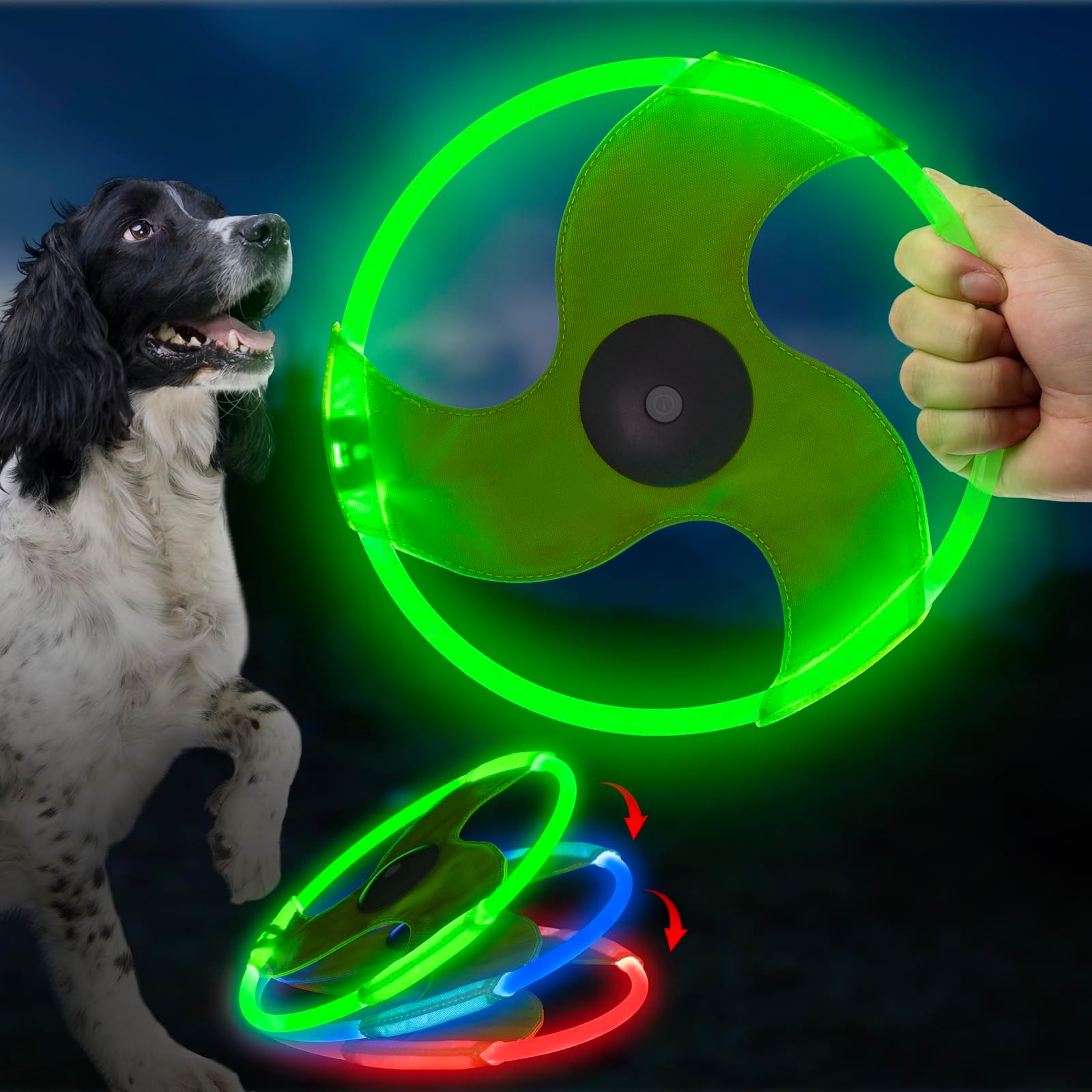 LED Dog Flying Disc, Rechargeable LED Light Dog Flying Disc Flyer Pet Toys, Glow in The Dark Pet Toy with 3 Light Models, Pet Training Throwing Playing for Physical Exercise