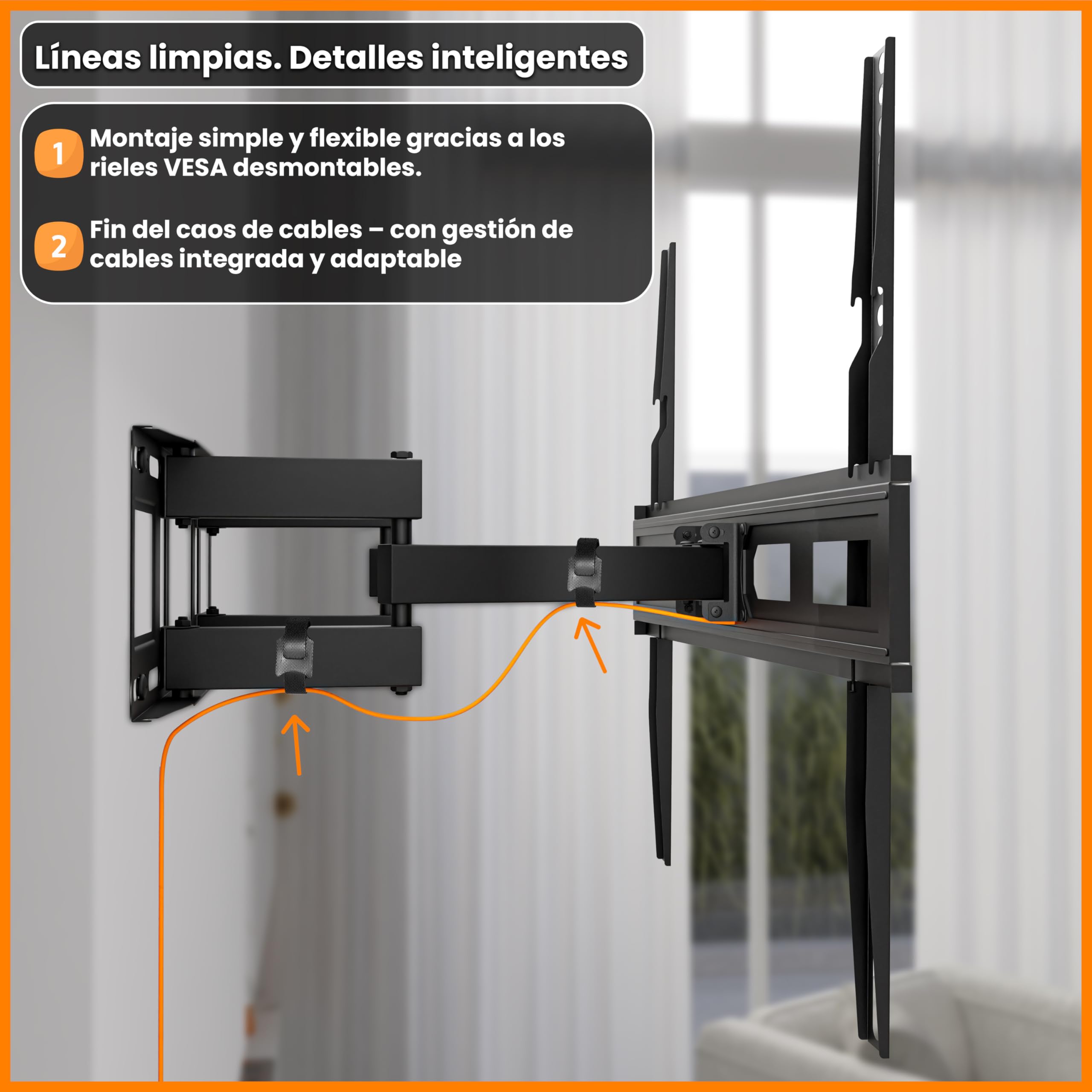Easylife Soporte de TV de Pared FlexMount E80 Dual 37–80'', Doble Brazo, Inclinable y Giratorio, VESA 600x400, hasta 40KG, Plano Articulado para Televisor Pared con Gestión de Cables