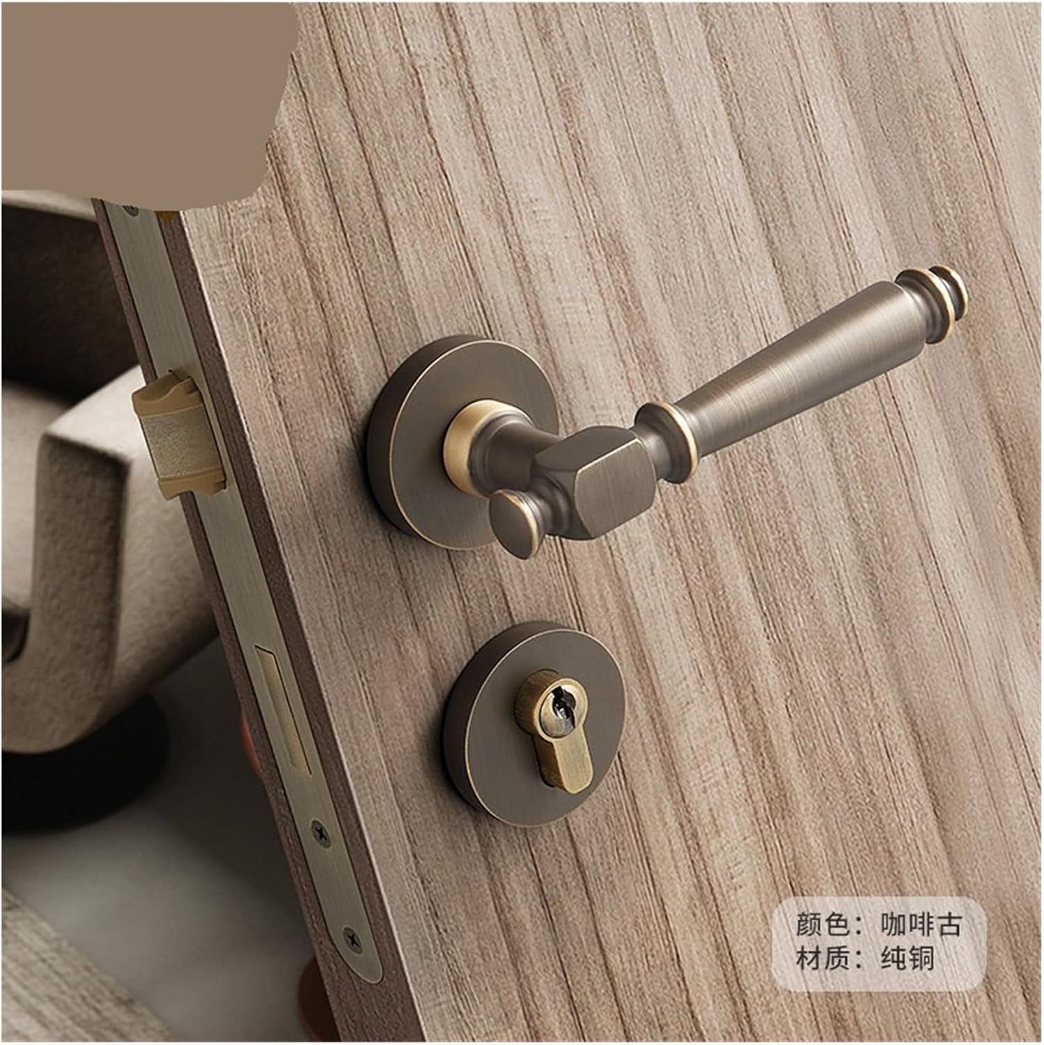 All-Copper American Door Lock Indoor Bedroom Wooden Door Split Lock regardless of Left and Right All-Copper Door Handle Light Luxury(Coffee Bronze)