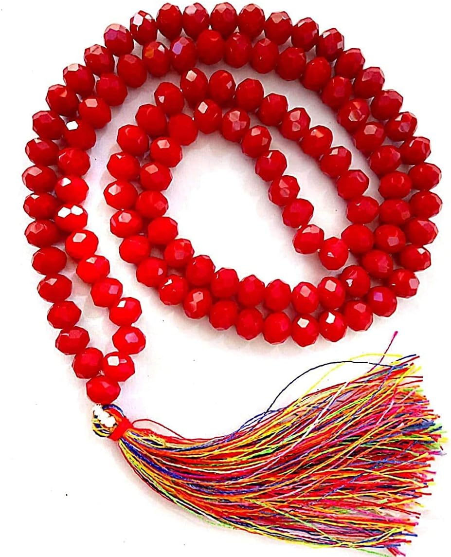 Red Agate Mala Red Crystal Mala Sapphire 108+1 Beads 8mm Diamond Cut Gemstone Surya/Gayatri/Maha Laxmi Mantra Japa Necklace for Men & Women