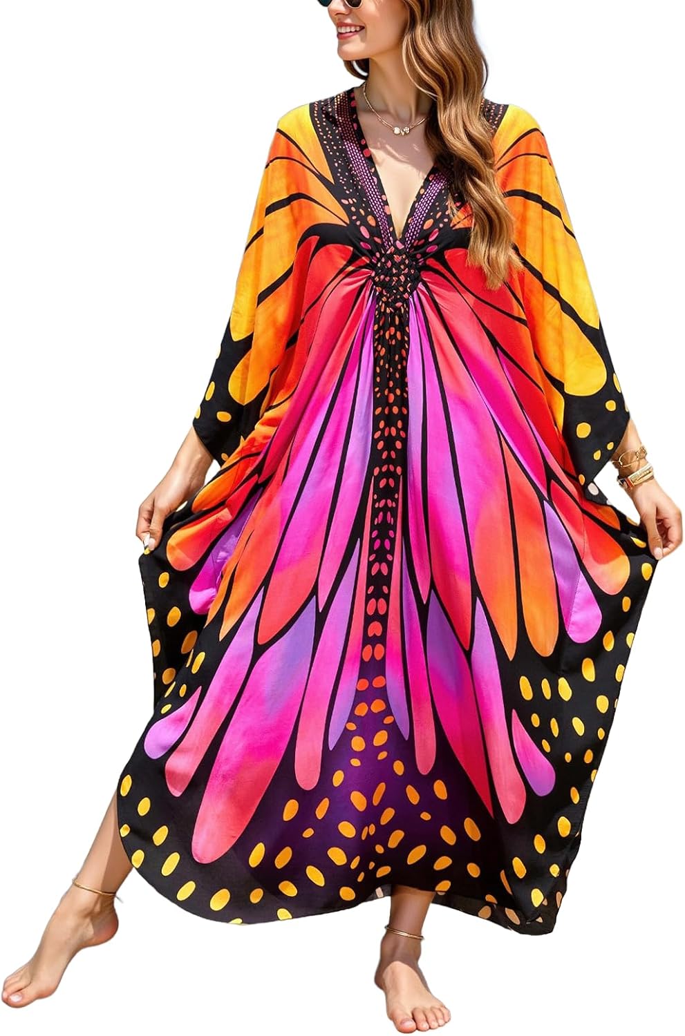 Women's Caftan Dresses Plus Size Mumu with V-Neck Batwing Sleeves Lightweight Beach...