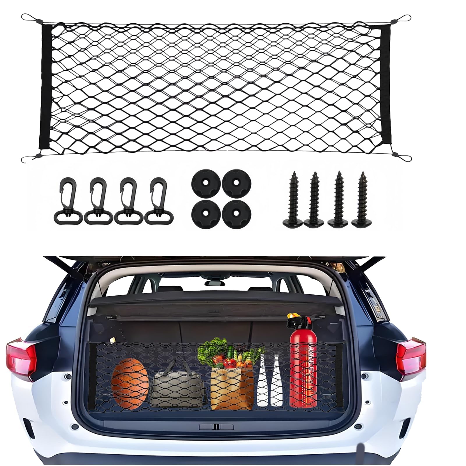 Cargo Net Stretchable，Car Exterior Accessories for SUV, Jeep, Trucks, Double-Layered Network Car Exterior Accessories for Secure Storage 35.4x15.8 inch-image-15