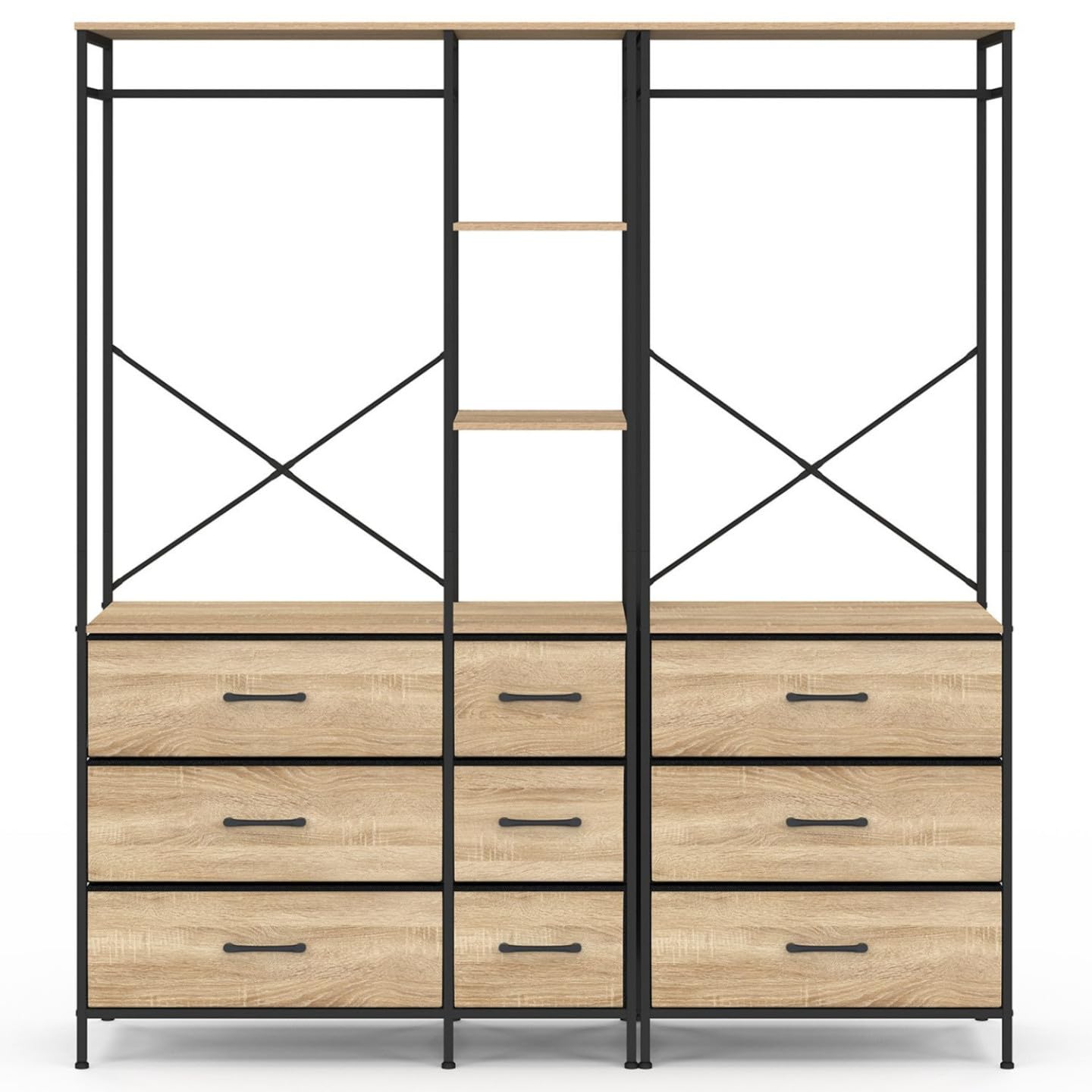 IDMarket - Armario modular L. UTAH XXL 150 cm con 3 estantes y 9 bandejas de tela de madera y negro