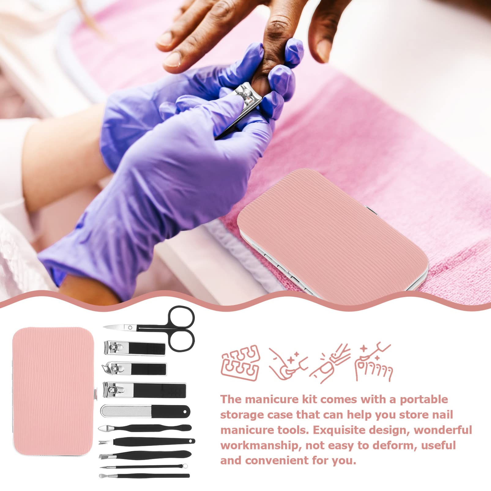Juego de Manicura y Pedicura de Viaje Portátil 1 Set Negro | Acero Inoxidable y Acero al Carbono, Estuche Pu Incluido, Uso en Casa y Camping