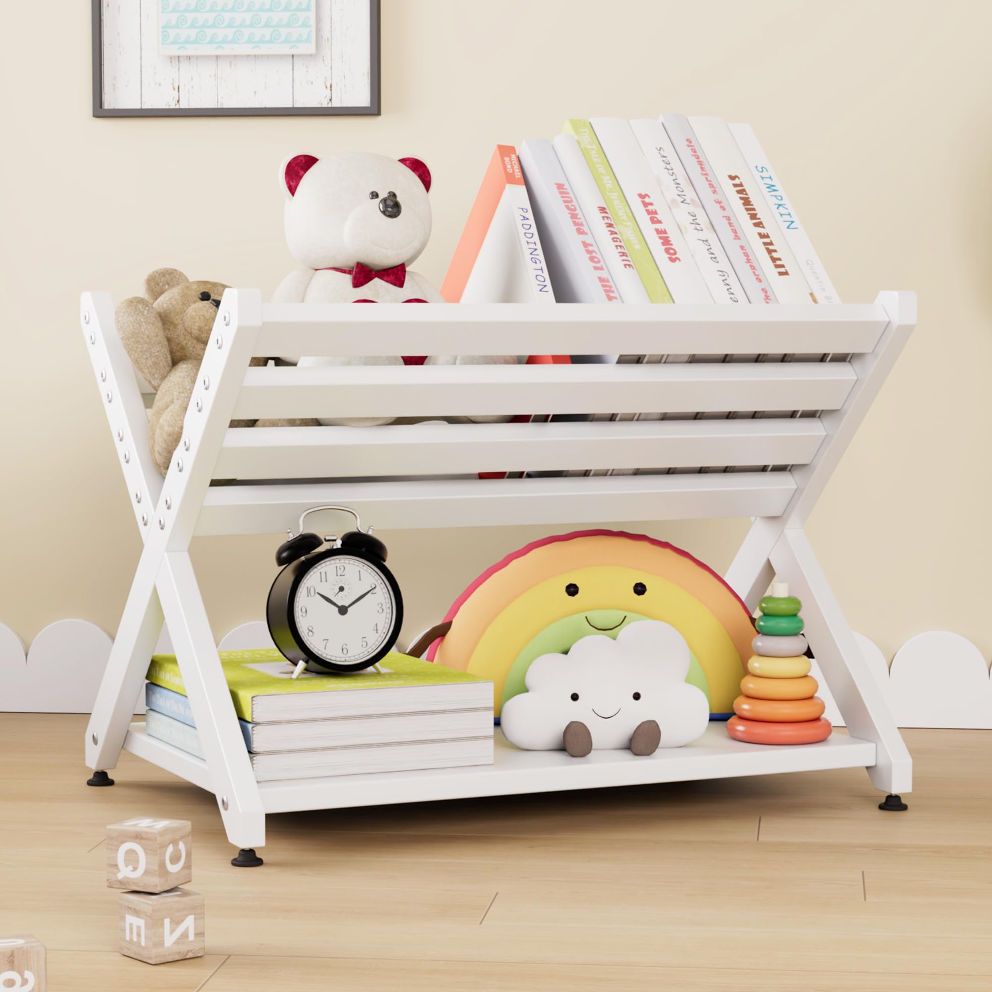 NACHES Book Caddy with Shelf Toy Storage Organizer Tilted Mini Nursery Book Rack Tabletop Desktop Holder for Toddlers, Bedroom, Playroom, Nursery,