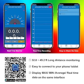 Bluetooth APP Digital Multimeter - BTMETER BT-90EPD Auto Ranging Multi-Tester 4000 Counts Data Logging on Mobile Phone for AC/DC Voltage Current Resistance Temperature