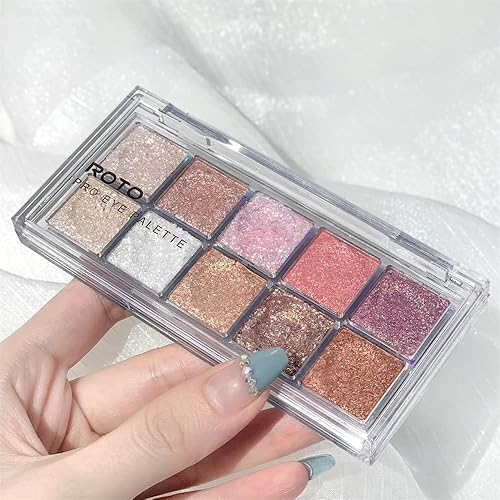 Miniatura 5 de DOGROT Paleta de sombras de ojos  10 colores brillantes perla mate, paleta de polvos de maquillaje de sombra de ojos brillante con purpurina,