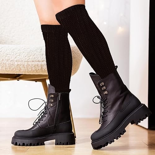 Miniatura 7 de HOT FEET Calcetines holgados para niñas, paquete de 6 calcetines altos apilados, calcetines largos de mezcla de algodón cálido para niños