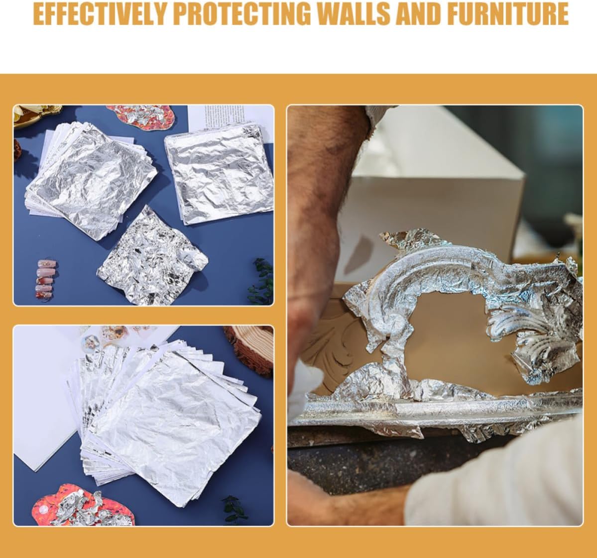 NOLITOY 150pcs Silver Foil Sheets Metallic Leaf Flakes for Crafting and Decoration, Easy to Use Moisture Resistant Foil for Furniture and Walls in Homes and Offices